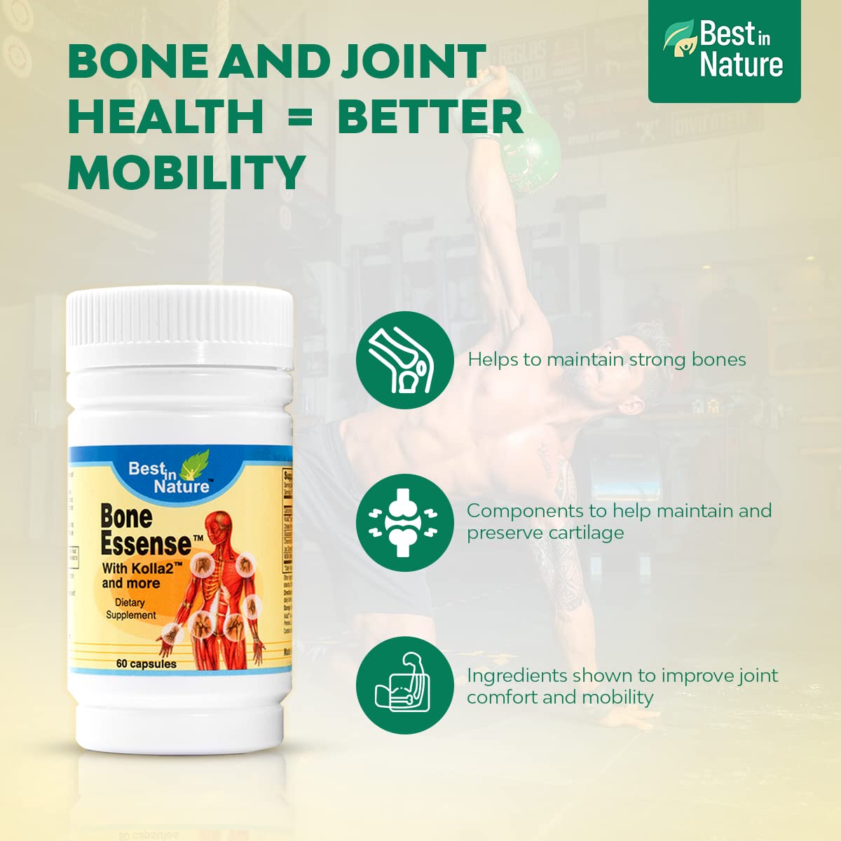 Best in Nature Bone Essense with Kolla2 (Type II Collagen) - Bone and Joint Health Supplement. (60 Count) Best in NatureAu supplements