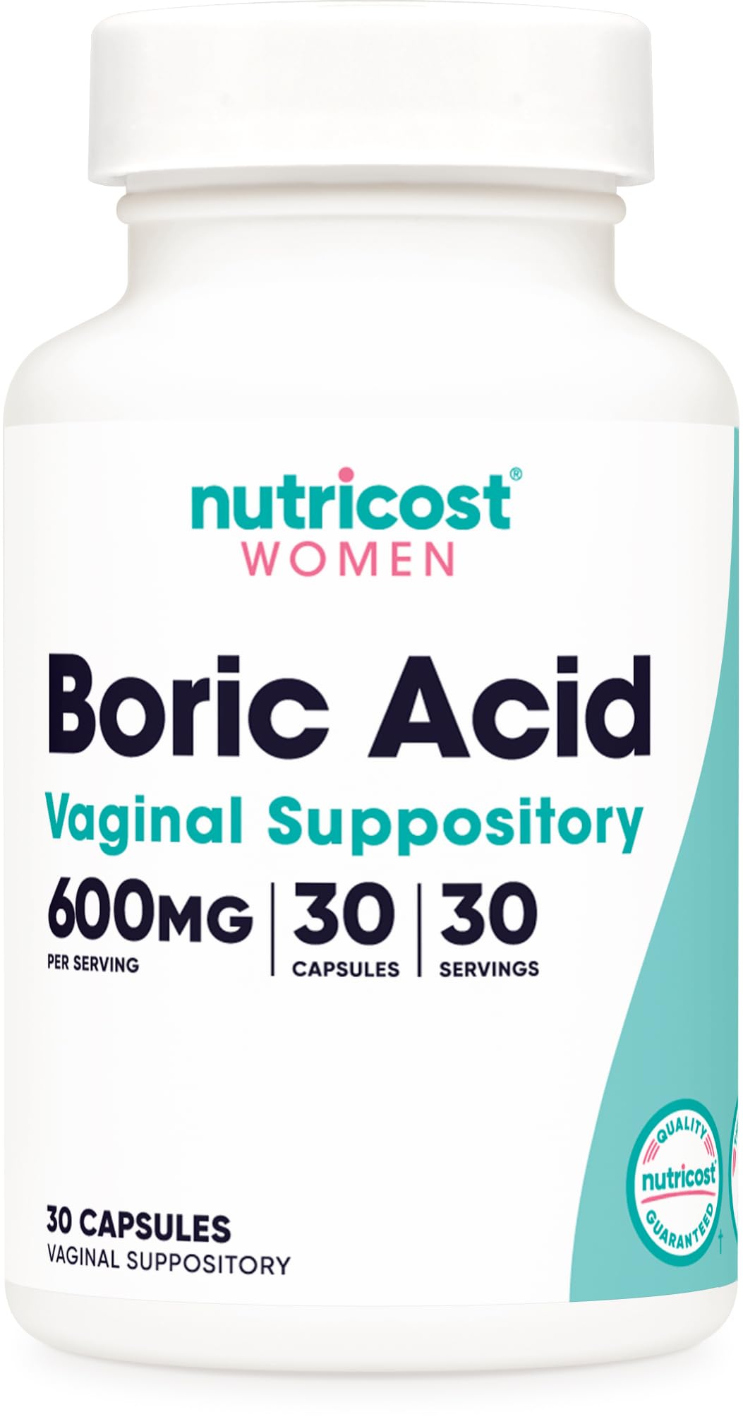 Nutricost Boric Acid 600mg, 30 Capsules - Vaginal Suppository - Non-GMO - for Women NutricostAu supplements