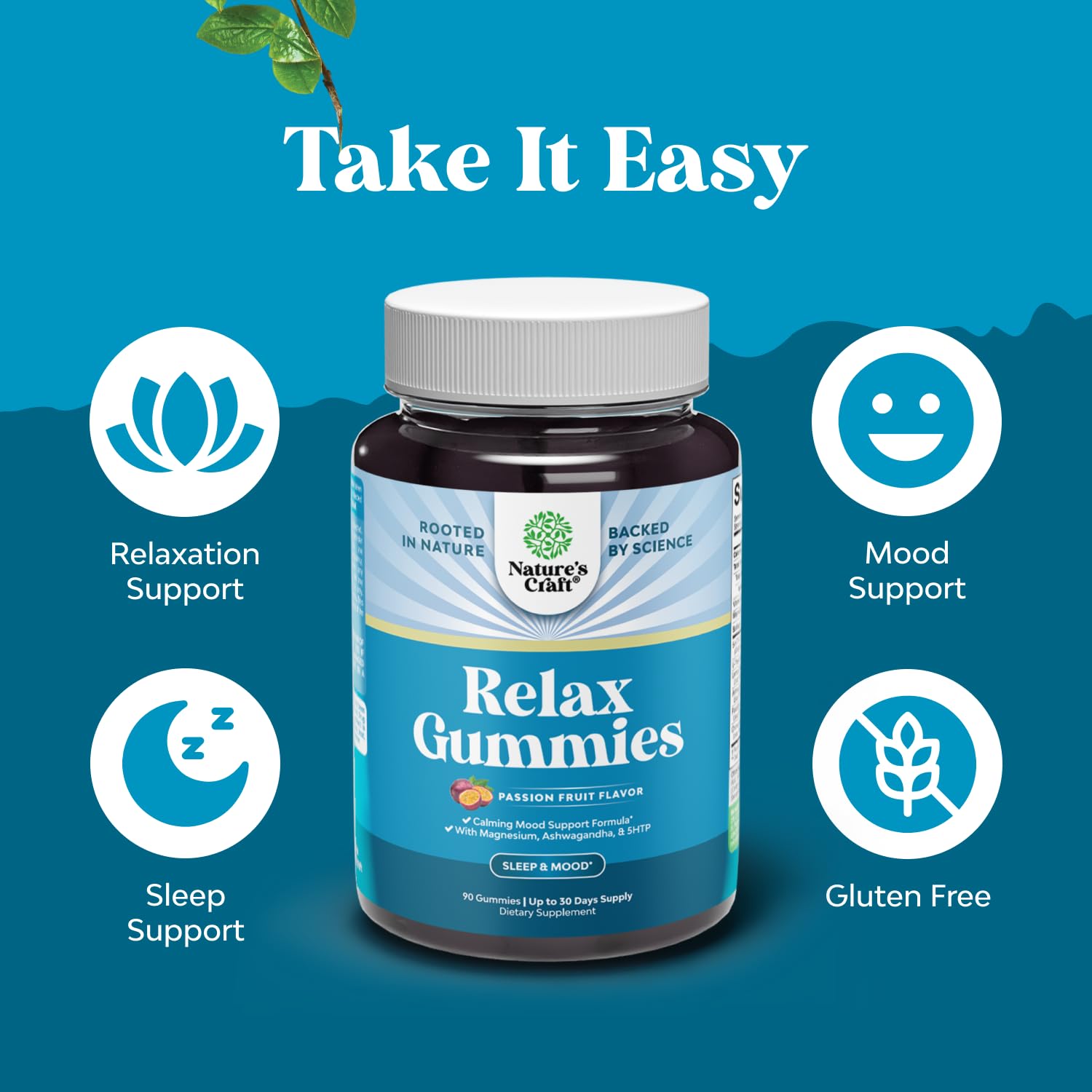 Pure Calm and Relaxing Magnesium Supplement - Magnesium for Stress Support & Rest Ease for Adults - High Absorption Mg Citrate Gummies with L Theanine & Ashwagandha for Muscle Cramps - 90 Count Natures CraftAu supplements