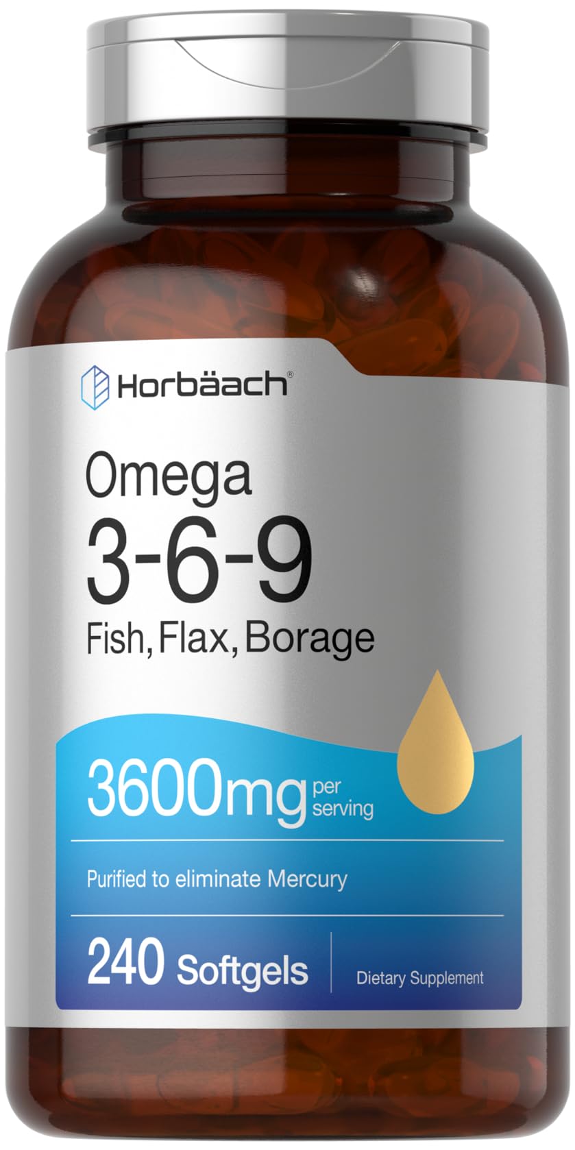 Triple Omega 3-6-9 240 Softgels | from Fish, Flaxseed, Borage Oils | Non-GMO & Gluten HorbäachAu supplements