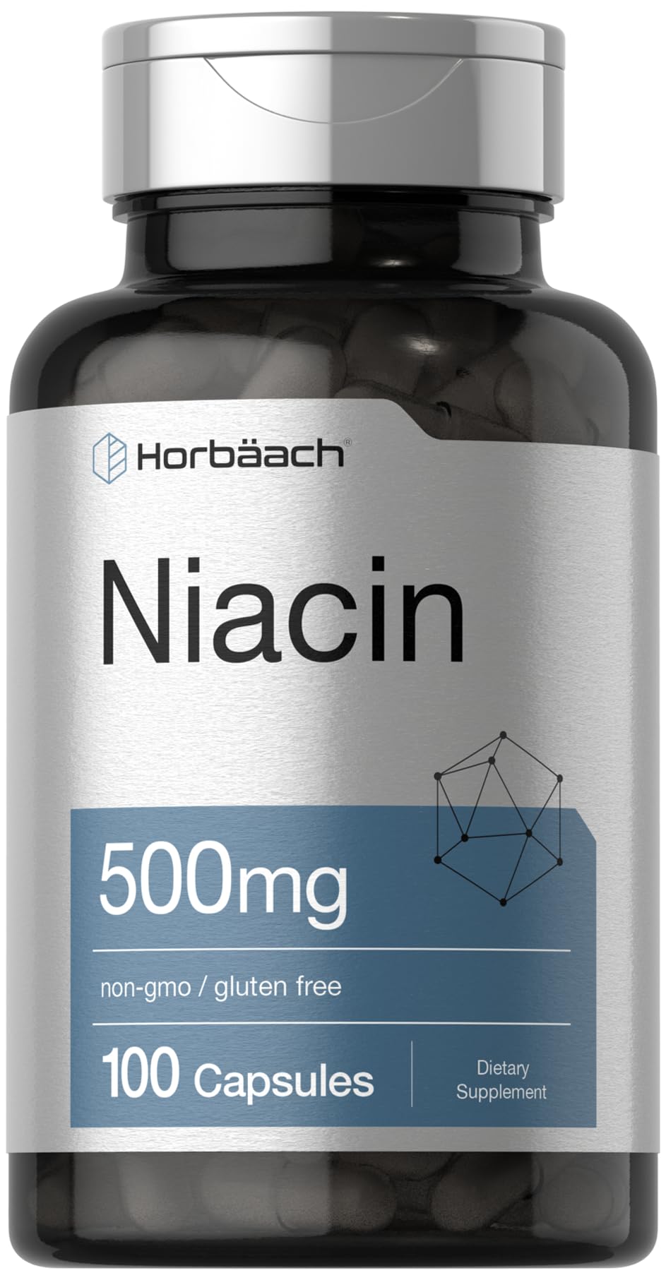 Niacin | Vitamin B3 500mg | 100 Capsules | with Flushing | Non-GMO, and Gluten Free HorbäachUS supplements