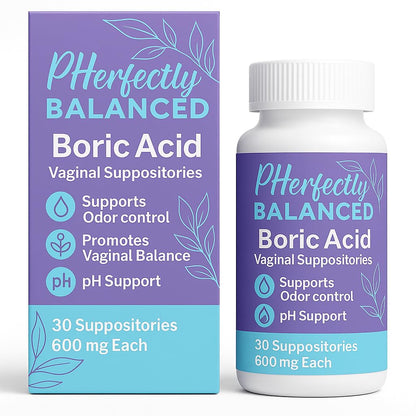 Pherfectly Balanced Boric Acid Vaginal Suppositories, 600mg, pH Support for Feminine Balance, Odor Control, 30 Count Pherfectly BalancedUS supplements