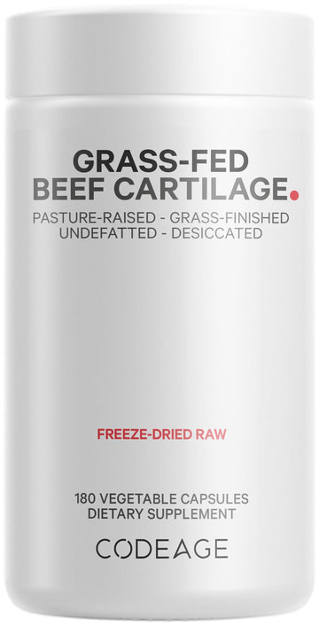 Codeage Grass Fed Beef Cartilage Supplement - Freeze Dried, Non-Defatted, Desiccated Beef Tracheal Bovine Cartilage & Liver Pills – Pasture Raised Argentina Beef Vitamins - Non-GMO -180 Capsules CodeageAu supplements