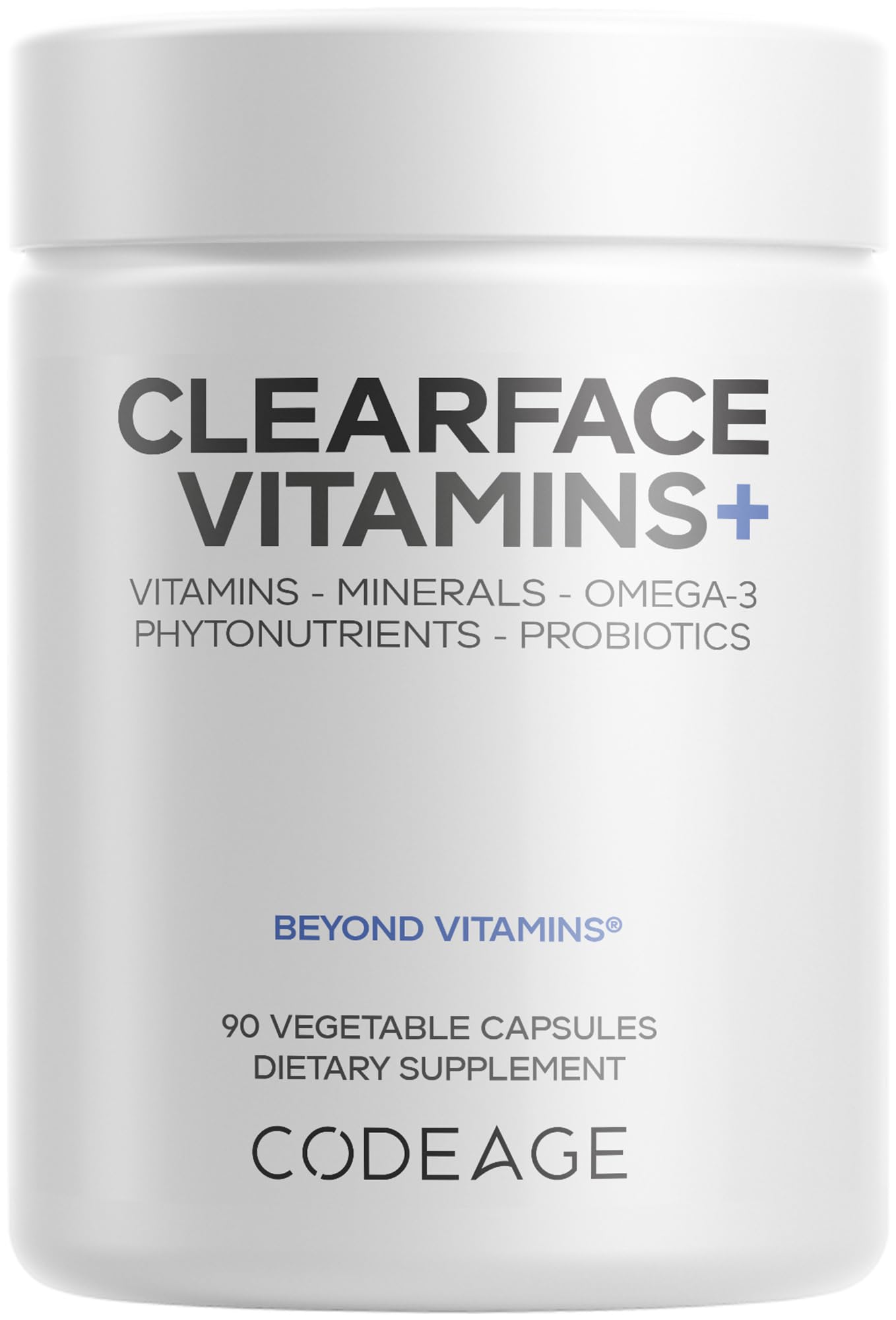 Codeage Clearface Pantothenic Acid, Niacin Supplement, Vitamins A, C, D3, E, Probiotics, Zinc, Riboflavin, Thiamin, L-Lysine HCL & Omega-3, Niacinamide, Skin Botanical Blend - Non-GMO - 90 Capsules CodeageAu supplements