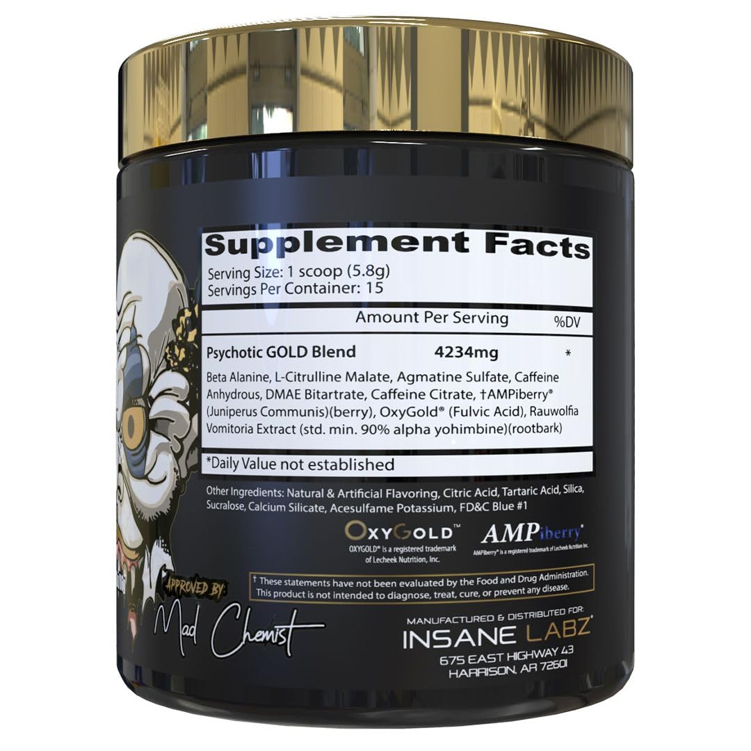 Insane Labz Psychotic Gold, High Stim Pre Workout Powder, Extreme Lasting Energy Insane LabzUS supplements