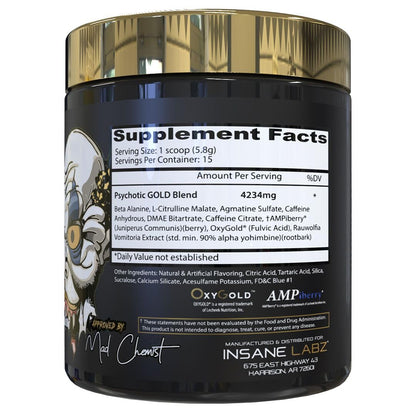 Insane Labz Psychotic Gold, High Stim Pre Workout Powder, Extreme Lasting Energy Insane LabzUS supplements