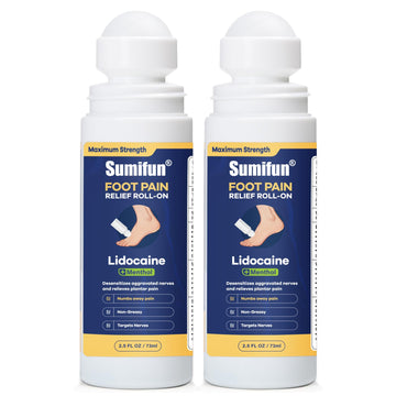 Sumifun Foot Pain Relief Lidocaine Roll-On - Maximum Strength OTC for Plantar Fasciitis & Heel Pain - Fast-Drying, Non-Greasy Formula, 2.5 Fl Oz * 2 SumifunAu supplements