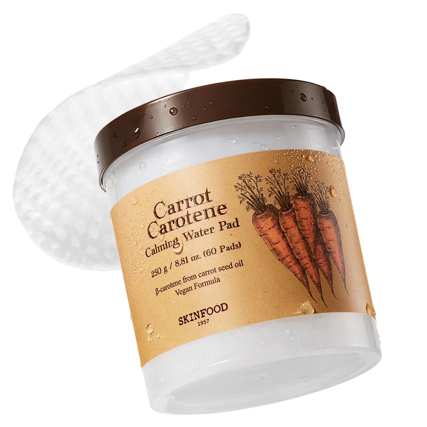 SKINFOOD Carrot Carotene Toner Pads, Hydrating & Soothing for Dry Skin, Instant Cooling, After Sun & Heat Care, Cotton Facial Toner Pads, Korean Skincare for Face (60 Counts) SKINFOOD 1957Au supplements