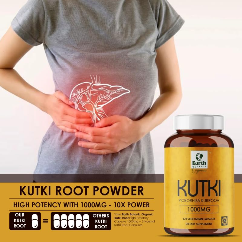 Earth BOTANIC Organic Kutki Root Powder 1000mg 120 Capsules (Picorohiza Kurrooa) Earth BOTANIC OrganicAu supplements