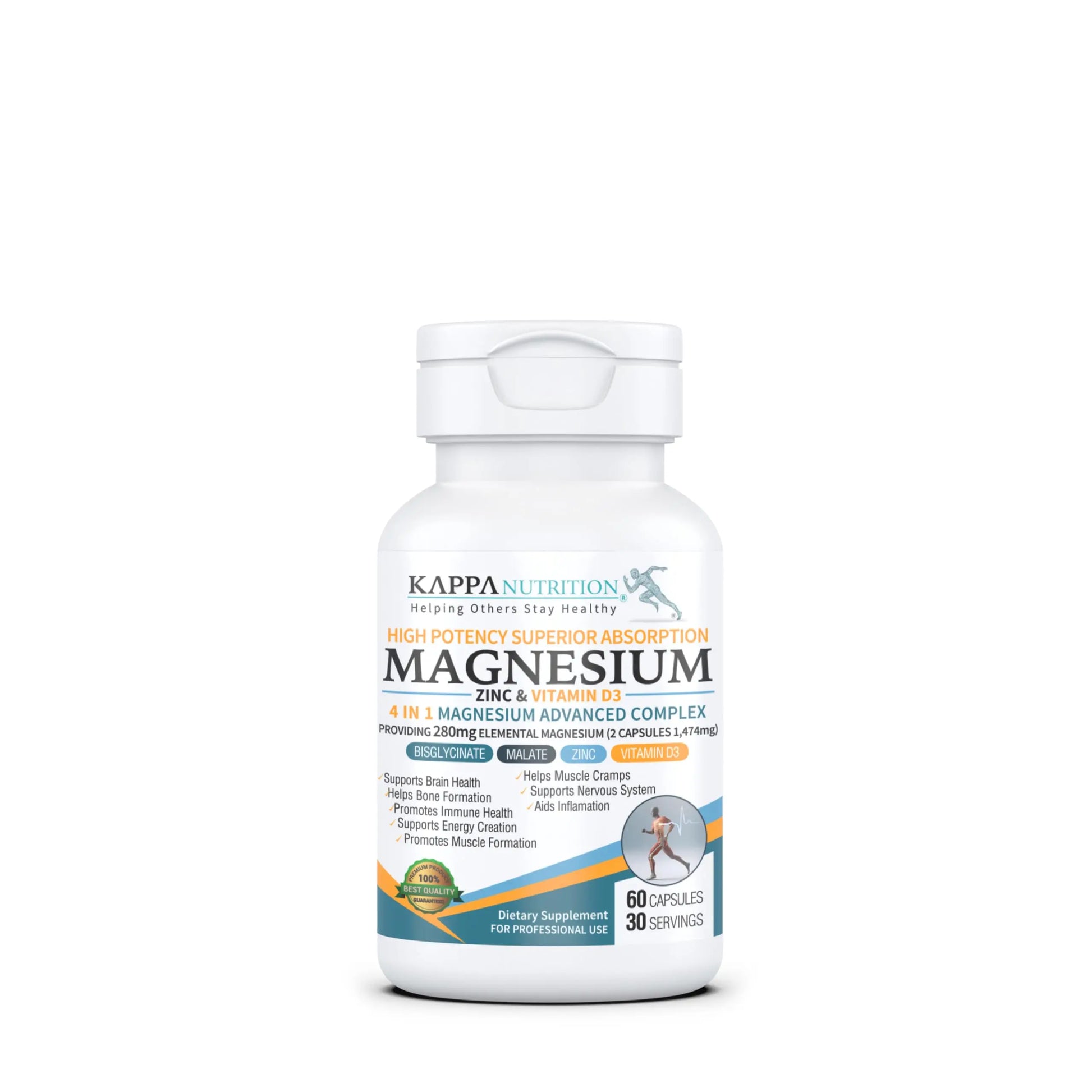 Kappa Nutrition Magnesium 4-in-1, 280mg Elemental Magnesium (Bisglycinate, Malate) + Zinc & Vitamin D3, Brain, Sleep, Energy, Muscle, Immune Support, 60 Vegan Capsules. KAPPA NUTRITIONAu supplements