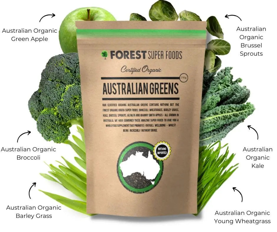 Certified Organic Australian Greens Whole Food Blend | 7 Incredible Whole Foods | No fillers or additives Forest Super Foodsnz supplements