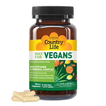 Country Life Max for Vegans - 120 Vegan Capsules - Daily Multivitamins - Immune Support Supplement - Contains Vitamin B12, Iron, Amino Acids, Coenzyme B Vitamins - Gluten-Free Country LifeAu supplements