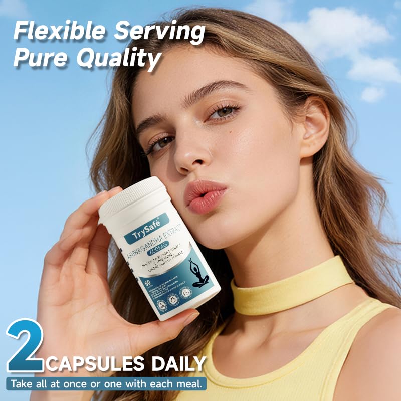 TrySafe 1100MG Cortisol Supplements for Women and Man with 600MG Ashwagandha, 200MG Rhodiola Rosea, 200MG L-Theanine, 100MG Magnesium Glycinate | for Healthy Stress Response*, Mood* TrySafeAu supplements