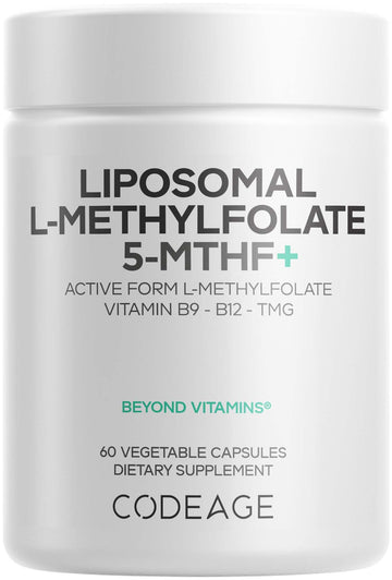 Codeage Liposomal L-Methylfolate 5-MTHF+ - Active Vitamin B9, Methylcobalamin B12, Betaine TMG, B6-2-Month Supply Multivitamins - Liposomal Delivery - Bioavailable B-Vitamin Complex - 60 Capsules CodeageAu supplements