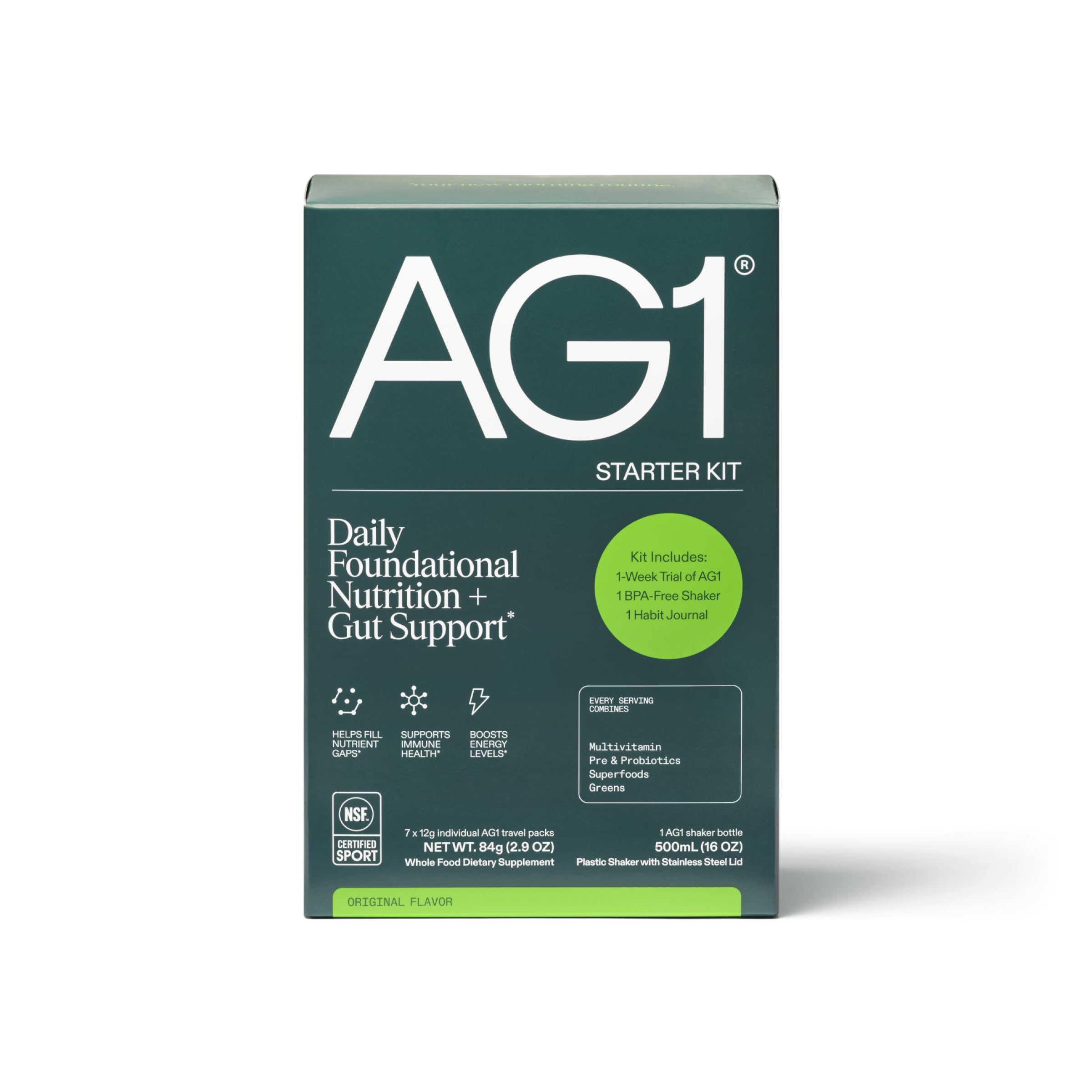 AG1 Athletic Greens 7-Day Starter Kit – All-in-One Greens Powder with Multivitamin, Probiotics, Superfoods – Includes 7 Travel Packs, BPA-Free Shaker & Habit-Building Journal AG1Au supplements