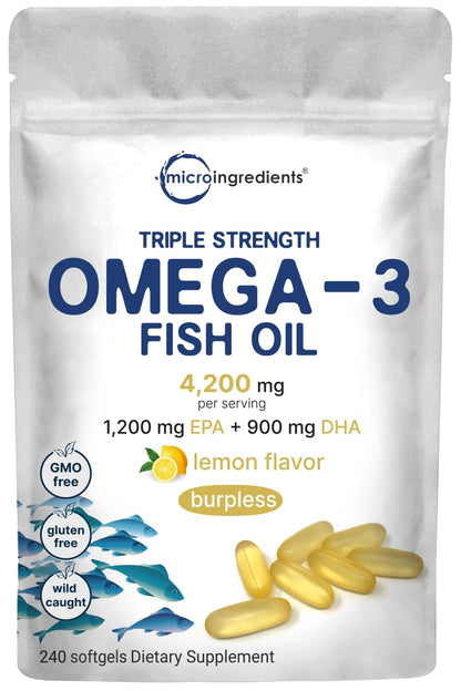 Triple Strength Omega 3 Fish Oil Supplements 4200mg Per Serving, 240 Softgels Micro IngredientsUS supplements