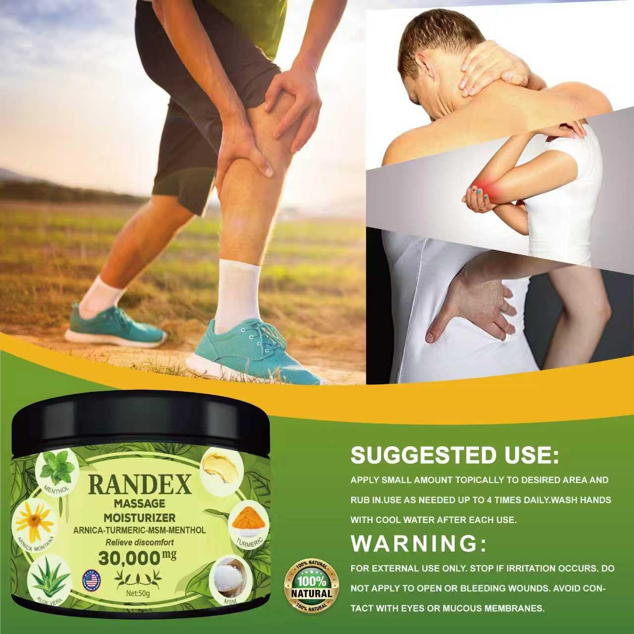 RANDEX 30000MG Organic Massage Moisturizer - Muscles,Joints,Knees, Shoulders,Body, Extra Strength- Natural RANDEXAu supplements