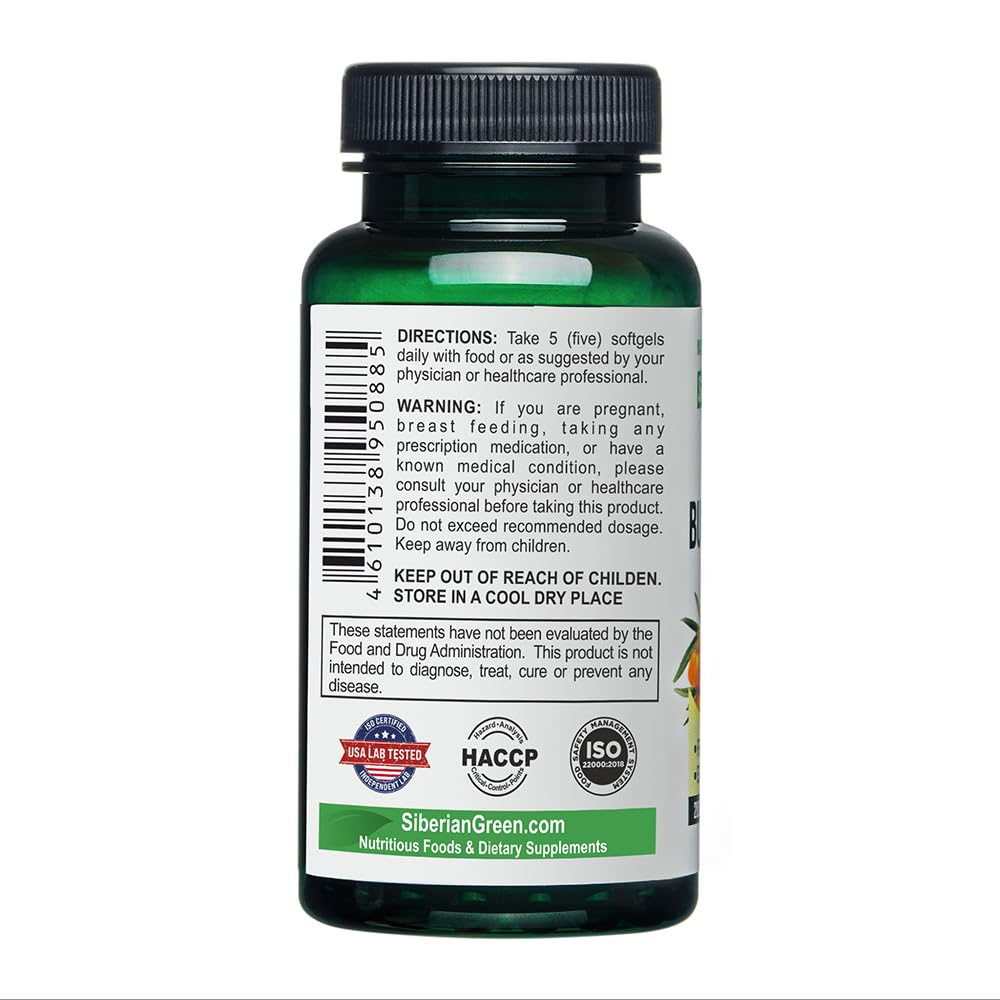 Siberian Sea Buckthorn Oil Capsules 200 Softgels | from Wild-harvested Siberian Sea Siberian GreenAu supplements