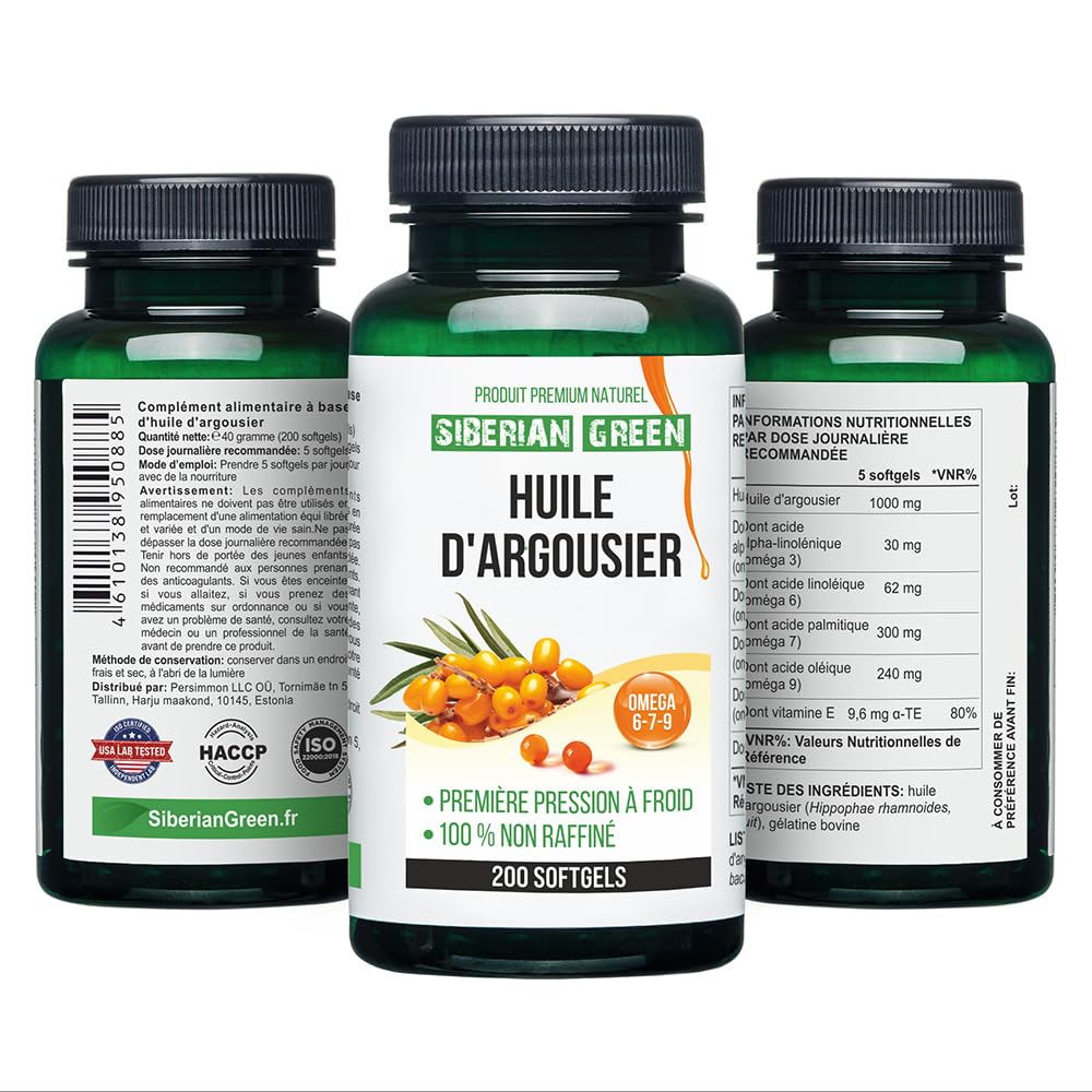 Siberian Sea Buckthorn Oil Capsules 200 Softgels | from Wild-harvested Siberian Sea Siberian GreenAu supplements