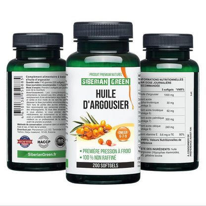 Siberian Sea Buckthorn Oil Capsules 200 Softgels | from Wild-harvested Siberian Sea Siberian GreenUS supplements