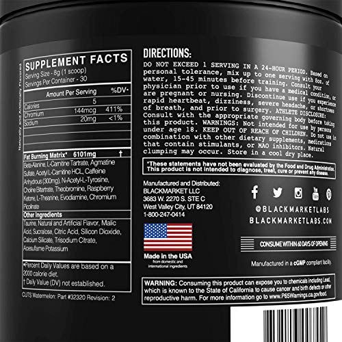 BLACKMARKET CUTS Pre Workout - Flavored Energy Powdered Drink Mix for Men BLACKMARKETAu supplements