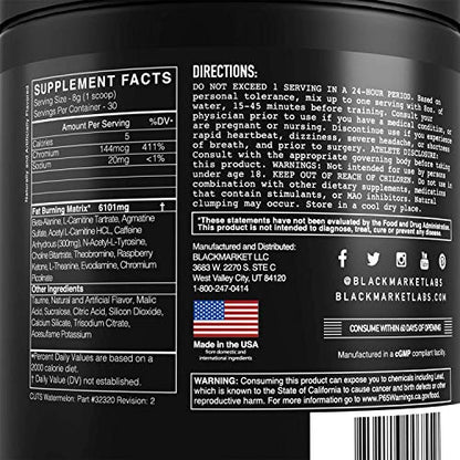 BLACKMARKET CUTS Pre Workout - Flavored Energy Powdered Drink Mix for Men BLACKMARKETUS supplements