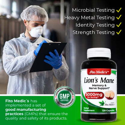 Lab | Lions Mane | 5000 mg per Serving | 120 Capsules | lions mane supplement | lions mane FITO MEDIC'SUS supplements