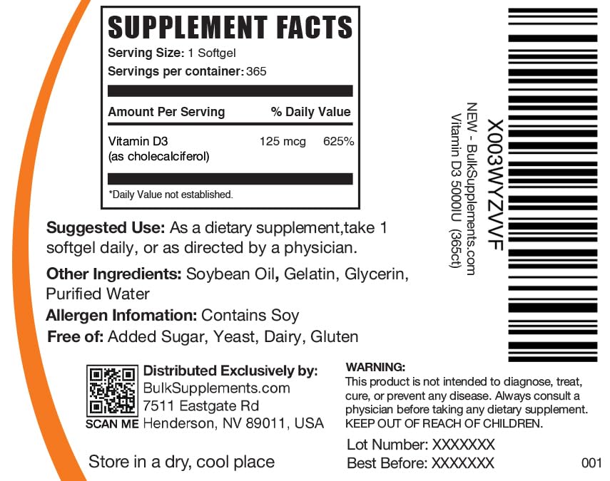 BULKSUPPLEMENTS.COM Vitamin D3 5000IU Softgels - Cholecalciferol, D3 Supplement BULKSUPPLEMENTS.COMUS supplements