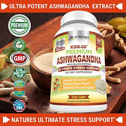 FRESH HEALTHCARE Ashwagandha Capsules KSM 66-1200mg Pure and Potent FRESH HEALTHCAREUS supplements