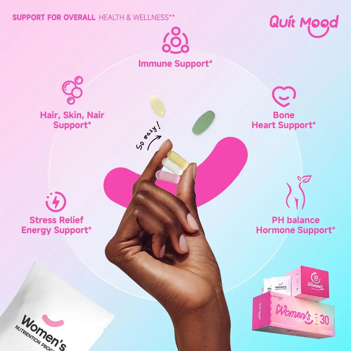 Multivitamin for Women Daily Vitamin Packs for 30 plus with Ashwagandha, D3 + K2, Probiotics&NR 1000 | Supplement for Beauty, Stress Relief Quit moodAu supplements