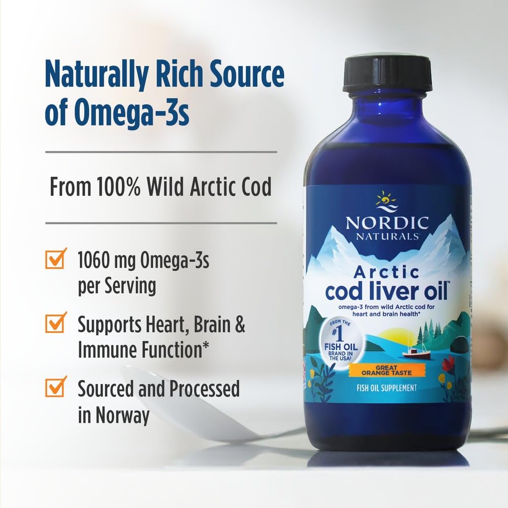 Nordic Naturals Arctic Cod Liver Oil, Orange - 16 oz - 1060 mg Total Omega-3s with EPA & DHA - Heart & Brain Health, Healthy Immunity, Overall Wellness - Non-GMO - 96 Servings Nordic NaturalsAu supplements