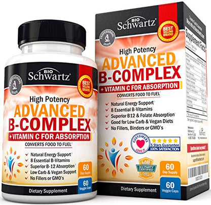 Vitamin B Complex with Vitamin C for Maximum Absorption - Methylcobalamin b12 BioSchwartzUS supplements