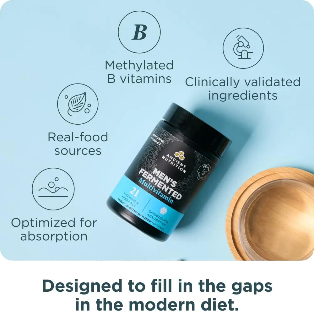 Ancient Nutrition Multivitamin for Men, Men's Fermented Multivitamin with Vitamin A, C, D, E, K, Zinc & Magnesium, Immune Support Ancient NutritionAu supplements