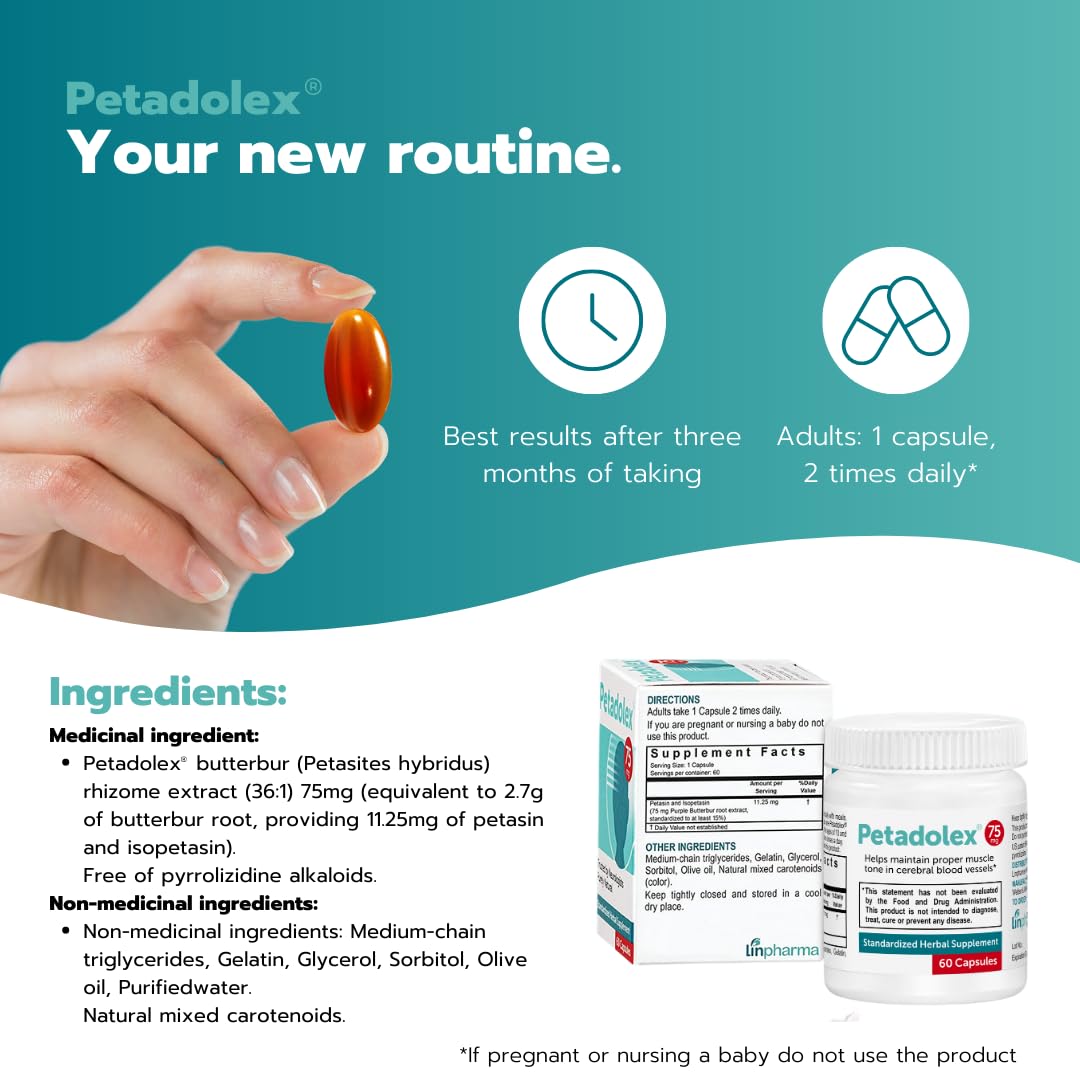 Petadolex - Migraine Relief - Patented Butterbur Root Extract, 75mg PA-Free Butterbur Extract PetadolexAu supplements