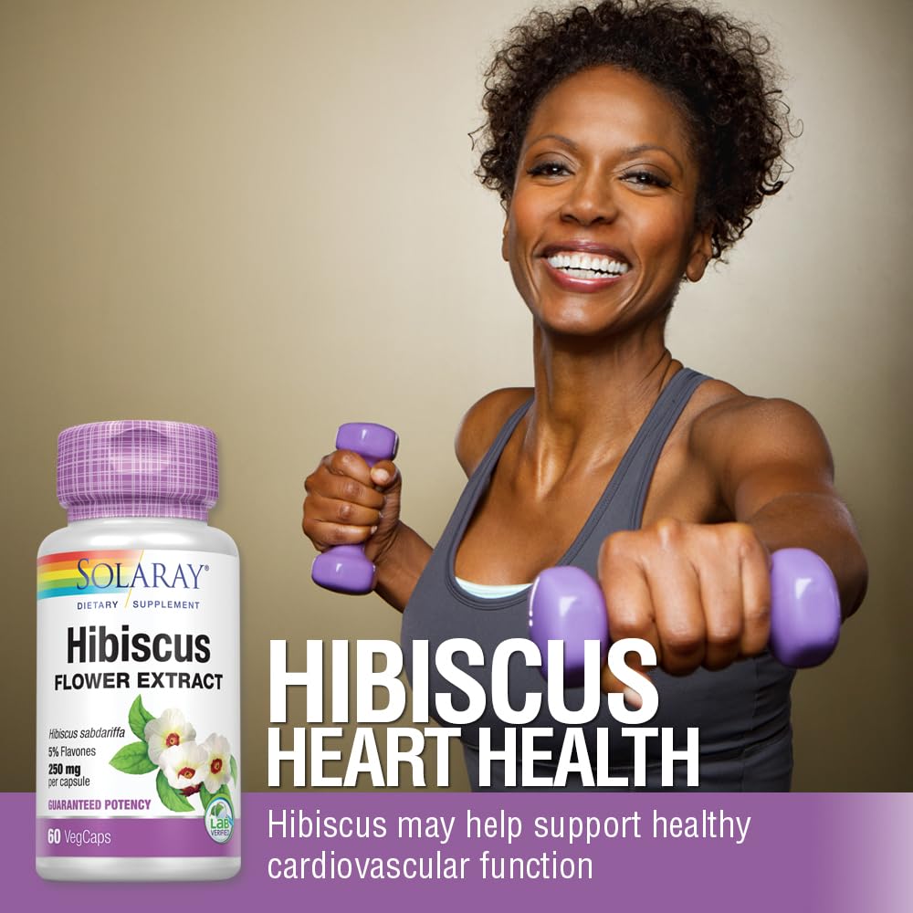 SOLARAY Hibiscus Flower Extract Sabdariffa Supplement - 250 mg, Healthy Cardiovascular Function Support for Men and Women, Non-GMO, Vegan Capsules - 60 Count VegCaps SOLARAYAu supplements