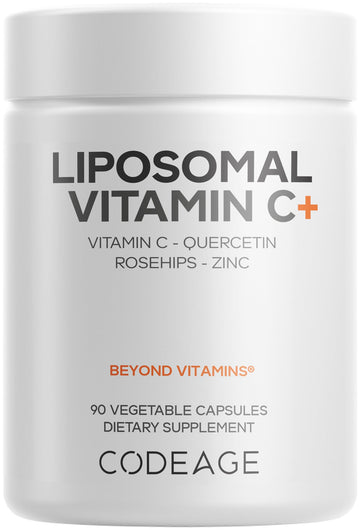 Codeage Liposomal Vitamin C Vitamins with Zinc, Elderberry, Citrus Bioflavonoids Ascorbic Acid, Quercetin & Rose Hips Fruit, Vitamina C Liposomal Supplement Pills - Non-GMO, Vegan - 90 Capsules CodeageAu supplements