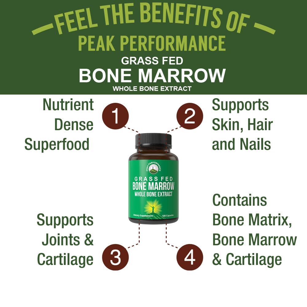 Peak Performance Grass Fed Bone Marrow - Whole Bone Extract Supplement 180 Capsules. Superfood Pills Rich in Collagen, Vitamins, and Amino Acids. from Matrix, Marrow, Cartilage. Ancestral Tablets Peak PerformanceAu supplements