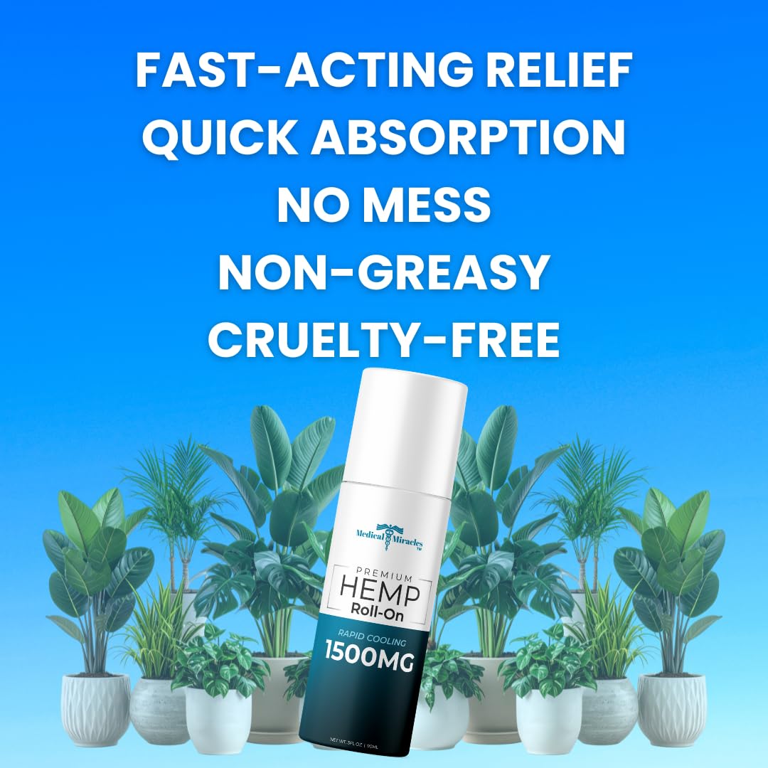Medical Miracles New Hemp Oil Roll On - Ideal for Muscles, Hips, Joints, Neck, Back, Elbows, Fingers, Hands, and Knees (1500mg Roll-On) Medical MiraclesAu supplements