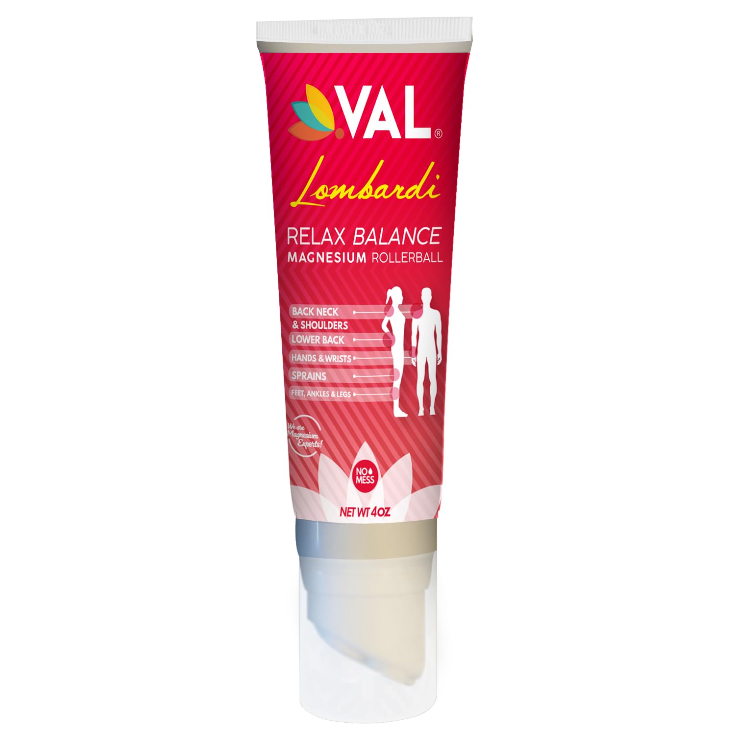 VAL Lombardi Relax Balance Magnesium Rollerball | Zechstein Magnesium + Herbal Extracts | Joint & Muscle Relief for Neck, Back, Legs | No Mess, Non-Greasy | 4oz VALAu supplements