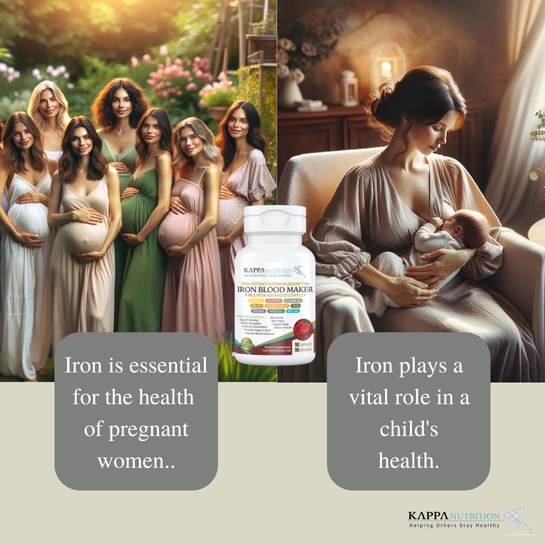 KAPPA NUTRITION Iron 26mg, Vitamin C & Orange 150mg, Folate 667mcg DFE, Vitamin B12, Beetroot, Brewers Yeast, Broccoli & MCT Oil 9 in 1 Advanced Complex (90 Capsules) KAPPA NUTRITIONAu supplements