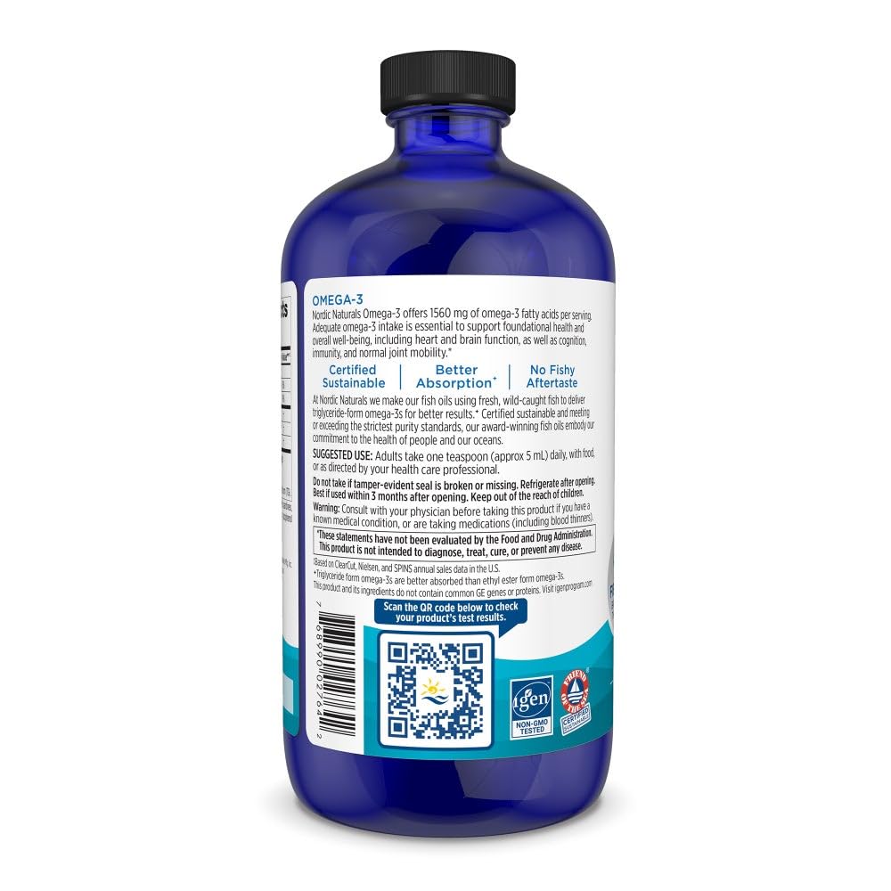 Nordic Naturals Omega-3, Lemon Flavor - 16 oz - 1560 mg Omega-3 - Fish Oil - EPA & DHA - Immune Support, Brain & Heart Health, Optimal Wellness - Non-GMO - 96 Servings Nordic NaturalsAu supplements