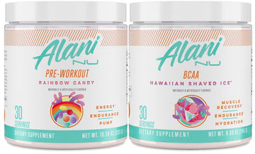 Alani Nu Rainbow Candy Pre Workout and BCAA Hawaiian Shaved Ice Post Workout Powder Alani NuAu supplements