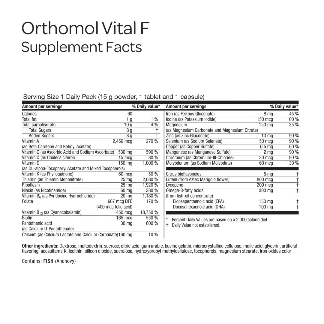 Orthomol Vital F Powder & Tablet Packet, Women's Multivitamin, 30-Day Supply, Vitamins A, B, C, D, E, K, Calcium, Iodine, Omega-3… OrthomolAu supplements