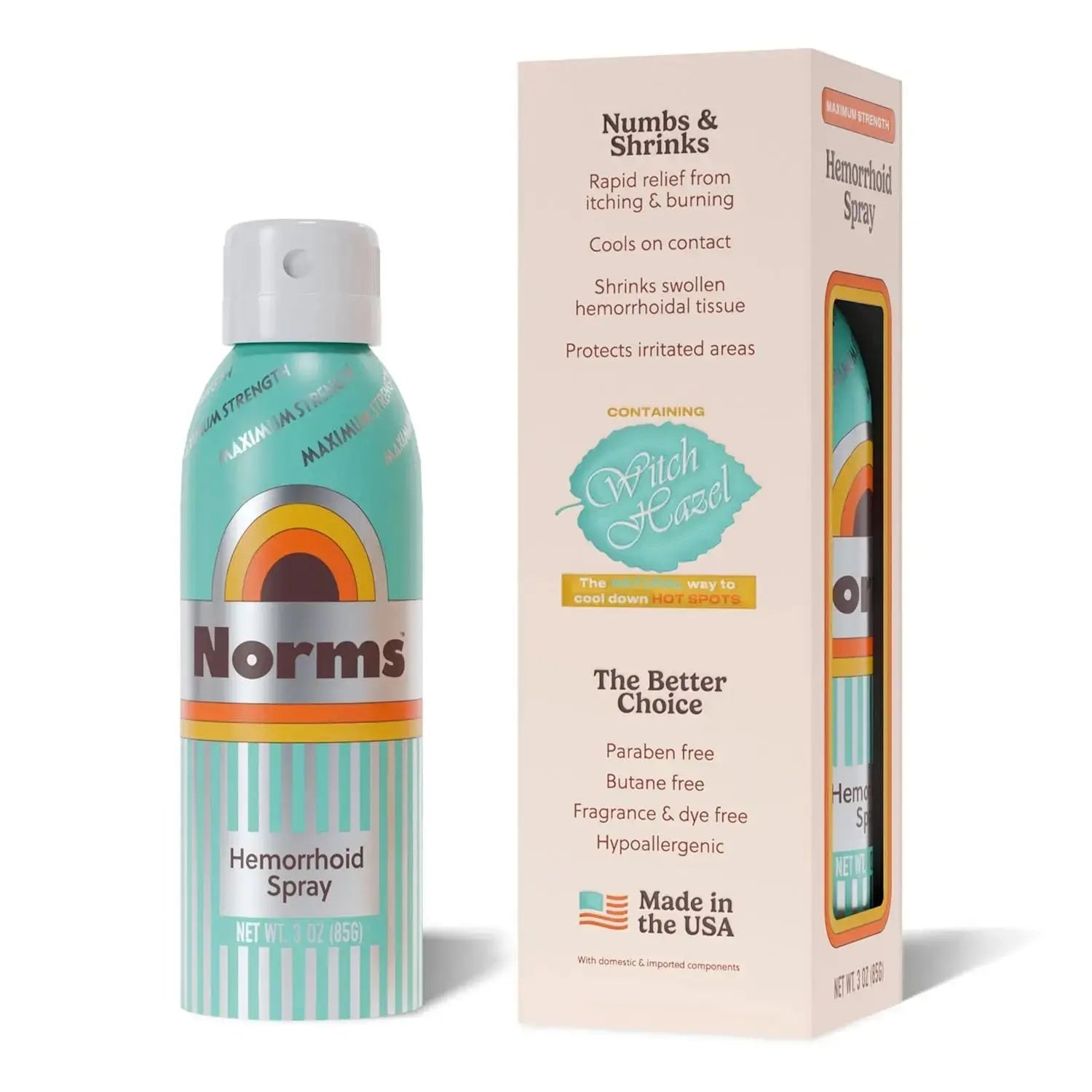 Norms Cooling Hemorrhoid Spray, Maximum Strength Touch-Free Relief with Phenylephrine, Witch Hazel, Aloe, Shrinks Swelling, Calms Itching, Soothes on Contact, 3oz Spray NormsAu supplements