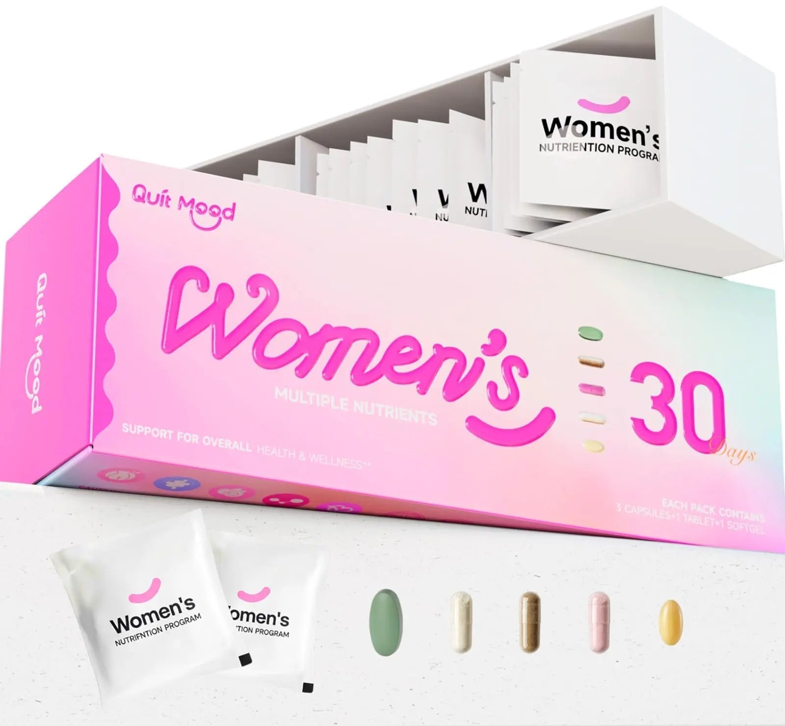 Multivitamin for Women Daily Vitamin Packs for 30 plus with Ashwagandha, D3 + K2, Probiotics&NR 1000 | Supplement for Beauty, Stress Relief Quit moodAu supplements