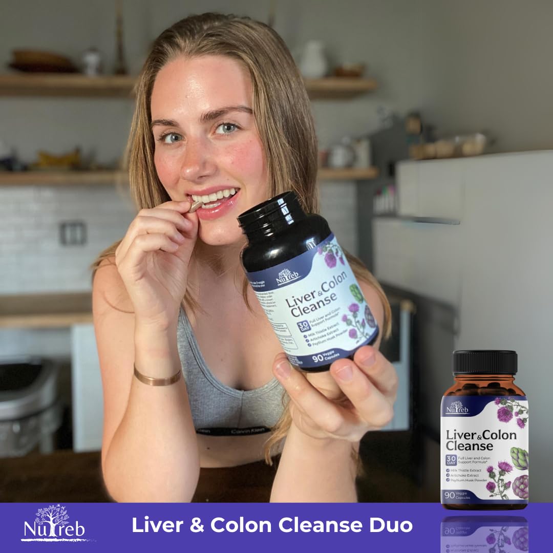 Liver Cleanse Detox & Repair with Colon Cleanse - Milk Thistle, Dandelion Root, Psyllium Husk Fiber NutrebAu supplements