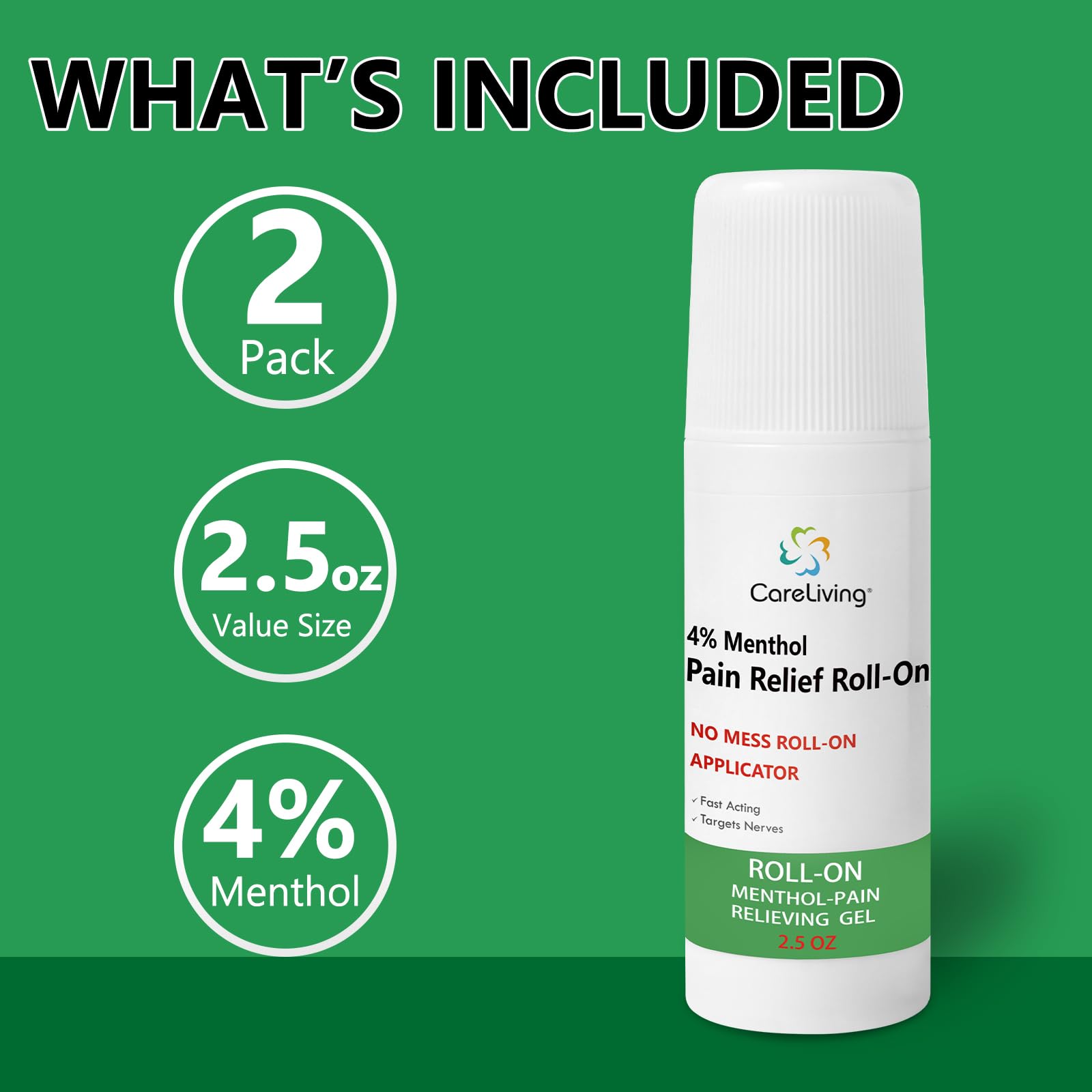 CARELIVING Roll On Pain Relief for Knee, Neck, Joint, Shoulder, Arthritis Pain Reliever, Sore Muscle Relief, Roll On Menthol Gel 2.5 Fl Oz (Pack of 2) CARELIVINGAu supplements