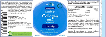 Holland and Barrett Marine Collagen with Vitamin C 3000mg 90 Tablets Holland & BarrettUS supplements
