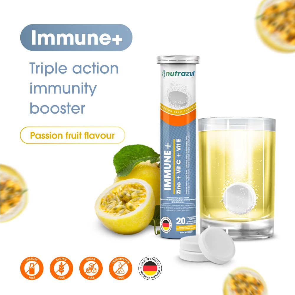 nutrazul Immune+ Effervescent Tablets, Vitamin C, Vitamin E & Zinc Supplement, Supports Overall Wellness with a VIT C, VIT E & Zinc Blend nutrazulUS supplements