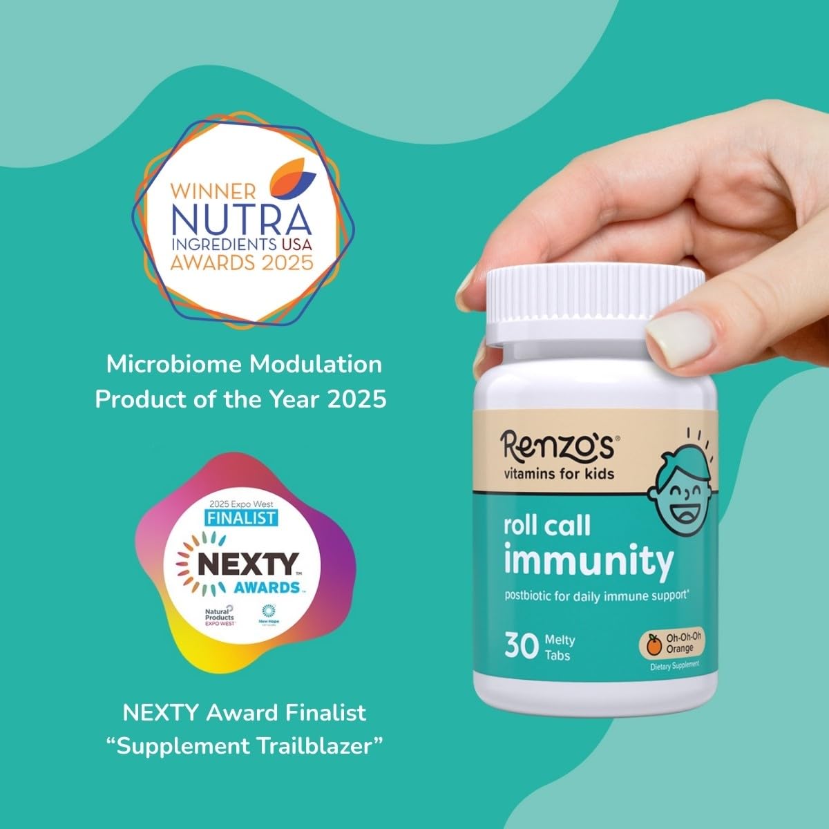 Renzo's Roll Call Immunity - Dissolvable Kids Immune Support Supplement with IMMUSE Postbiotic, Sugar-Free Kids Vitamins, 30 Orange-Flavored Melty Tabs Renzo'sAu supplements